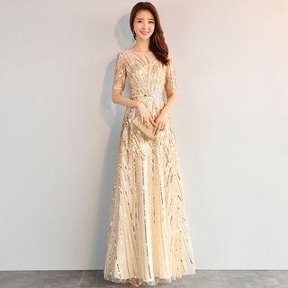 Short-sleeve Sequined A-line Cocktail Dress (various Designs)