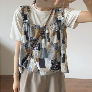 Pattern Panel Camisole Top Pattern Panel - White & Blue & Gray - One Size
