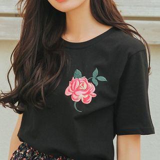 Rose Lettering Printed Loose-fit Short-sleeve Top