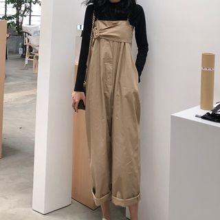 Plain Long-sleeve T-shirt / High Waist Wide-leg Jumper Pants