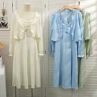 Plain Pleated A-line Dress With Ruffle Cardigan