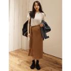 Wrap-front Ribbed Long Skirt