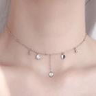 925 Sterling Silver Heart Fringed Choker Silver - One Size
