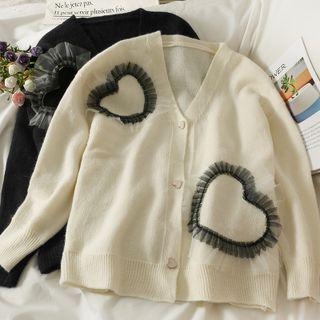 Heart Mesh-trim Loose Cardigan