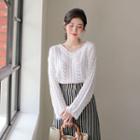 Long-sleeved Sweater V-neck Cutout Lace Top