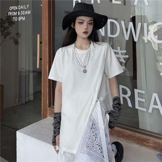 Short-sleeve Mock Two-piece Asymmetrical T-shirt