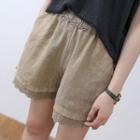 High-waist Lace Trim Linen Shorts