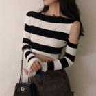 Cold Shoulder Color Block Knit Top As Shown In Figure - One Size
