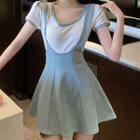 Set: Mini A-line Overall Dress + Cropped T-shirt