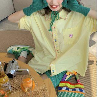Embroidered Flower Short-sleeve Shirt