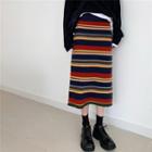 Rainbow Striped Knit Long Skirt Skirt - L Size