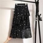 Asymmetric Star Patterned Chiffon A-line Midi Skirt