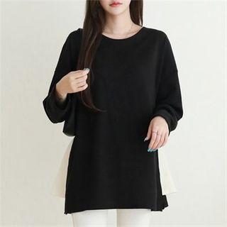 Drop-shoulder Contrast-panel T-shirt