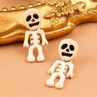 Skeleton Earring 1 Pair - Ear Studs - Black & White - One Size