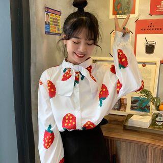 Long-sleeve Strawberry Print Shirt White - One Size