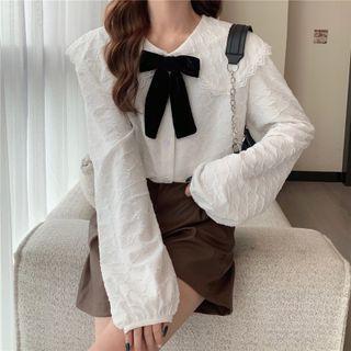 Bow Accent Peter Pan Collar Long-sleeve Shirt