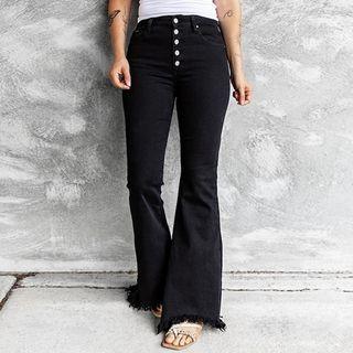 Fray Hem High-waist Bell Bottom Jeans