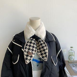 Houndstooth Knit Bow Faux Fur Scarf