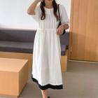 Short-sleeve Wide-collar Midi A-line Dress