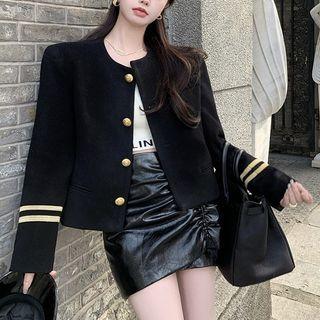Striped Round Neck Jacket Black - One Size
