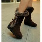 Faux Fur Trim Wedge Boots