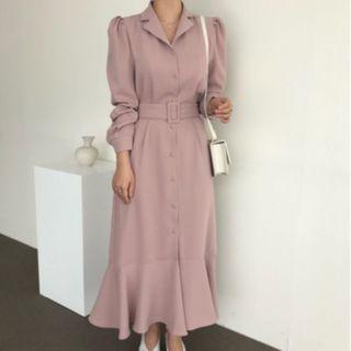 Ruffle Hem Maxi A-line Shirtdress