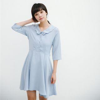 Scallop Trim 3/4-sleeve A-line Dress