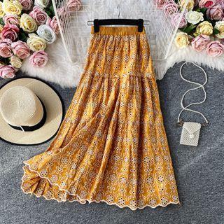 High-waist Eyelet Lace Maxi Skirt
