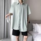 Short-sleeve Plain Asymmetrical Shirt