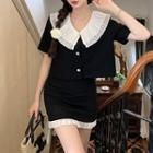 Short-sleeve Layered Collar Blouse / Mini Pencil Skirt