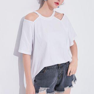 Cutout Short-sleeve T-shirt White - One Size