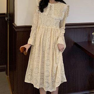 Long Sleeve Sailor Collar Lace A-line Dress