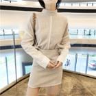 Set: Tweed Mock-two Long-sleeve Top + Skirt