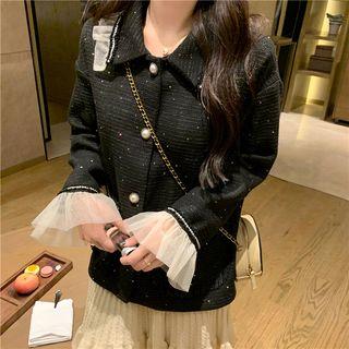 Tweed Mesh Jacket / A-line Pleated Skirt