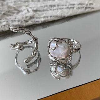 Irregular Alloy Open Ring / Square Faux Pearl Alloy Ring