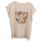 Cap-sleeve Cat Graphic T-shirt