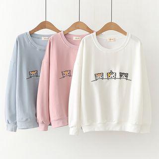 Cat-print Round Neck Pullover