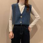 Button-up Sweater Vest / Long-sleeve Mock-neck Top