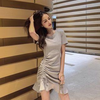 Ruched Short-sleeve Ruffle Hem Mini A-line Dress