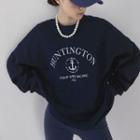 [nefct] Letter-embroidered Sweatshirt Navy Blue - One Size