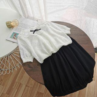 Set: Short-sleeve Knit Top + Straight Fit Skirt