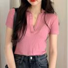 Short-sleeve Open-collar Top