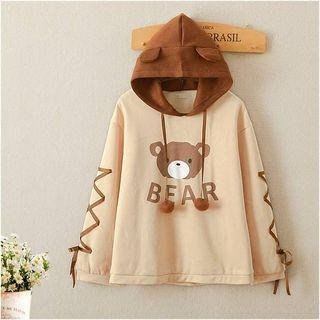 Printed Ribbon Detail Hoodie