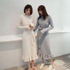 Ruffle Hem Long-sleeve Midi Knit Dress