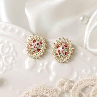 Sterling Silver Floral Print Stud Earring / Clip-on Earring