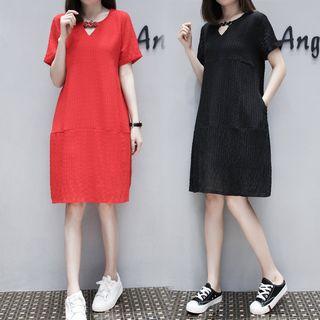 Short-sleeve Open Front Chiffon Dress