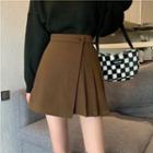 Plain High-waist Accordion Pleat A-line Mini Skirt