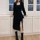 Irregular Hem Long-sleeve Midi A-line Dress