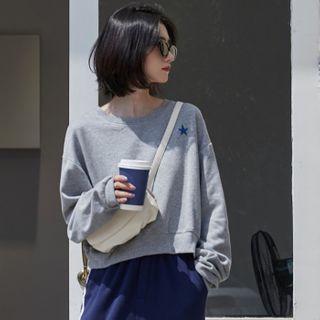 Star Embroidered Lettering Cropped Pullover