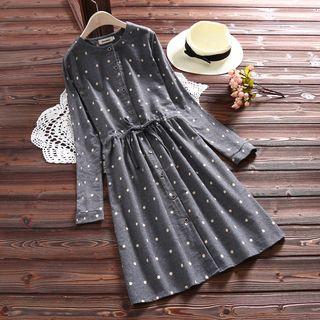 Dotted Button-front A-line Dress